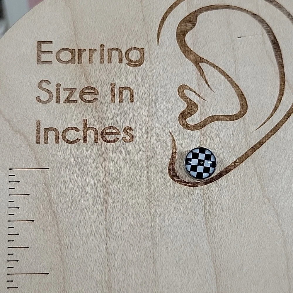 Checkered Dome Stud Earrings - Picture 2 of 5